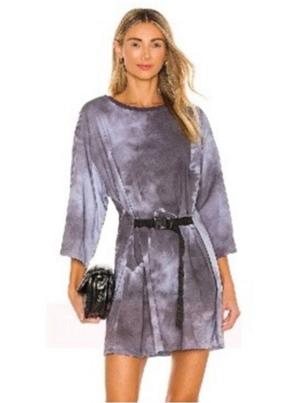 Lovers and Friends Lily Belted T-Shirt Mini Dress Medium Blue Tie Dye $198 Boho